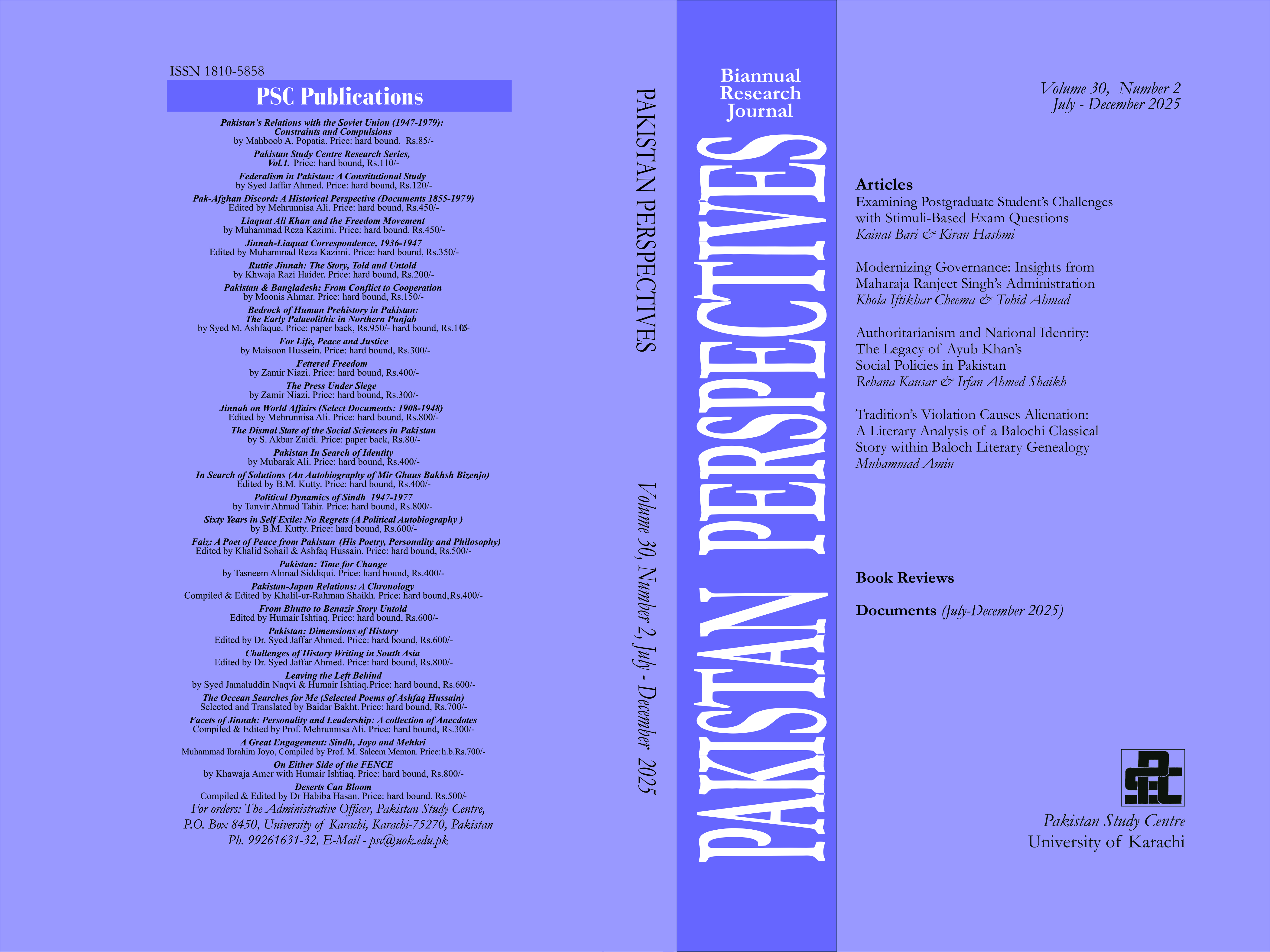 					View Vol. 30 No. 2 (2025): Pakistan Perspectives
				